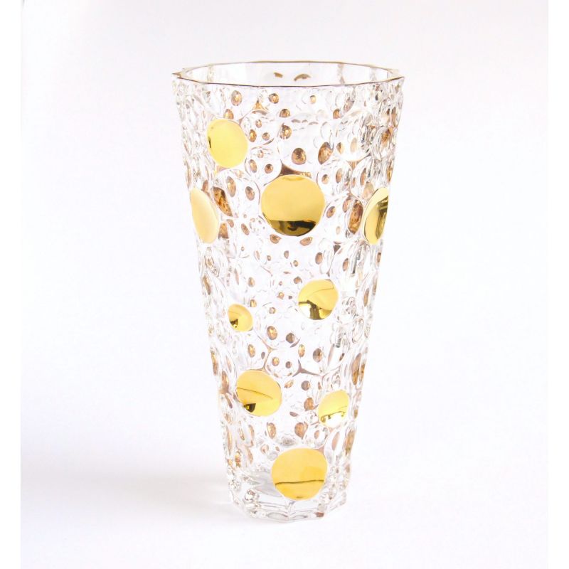  捷克进口水晶玻璃CRYSTAL HB里斯本镶金立式花瓶