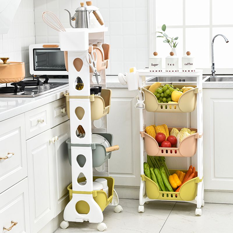 Four-story kitchen mobile storage rack, floor-standing multi-functional storage rack, home storage rack, wheeled rotating sundries rack details Picture