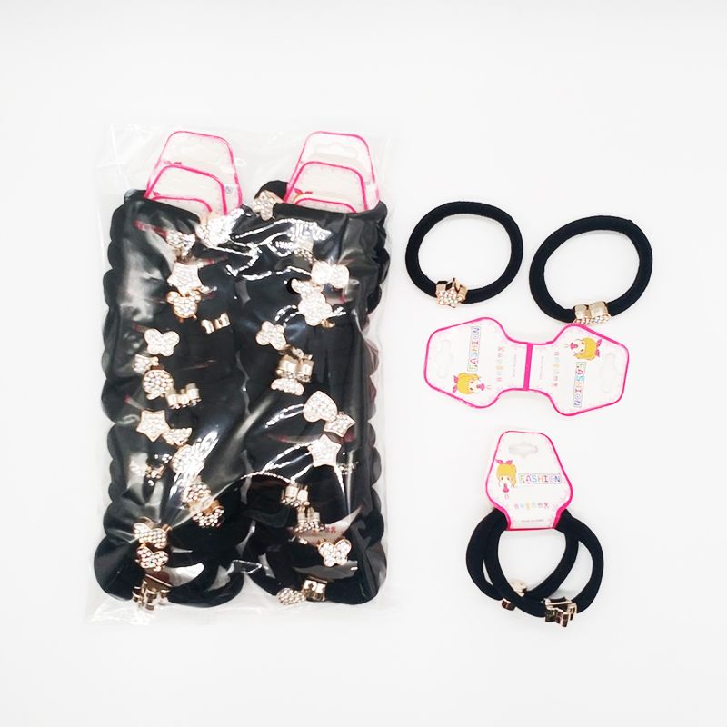 Hair band, rubber band, women's hair tie, Korean style, high-elasticity and durable leather case, simple and elegant, black hair band, thick ponytail, Internet celebrity, 2 pieces, each clip with diamonds, seamless Specification image