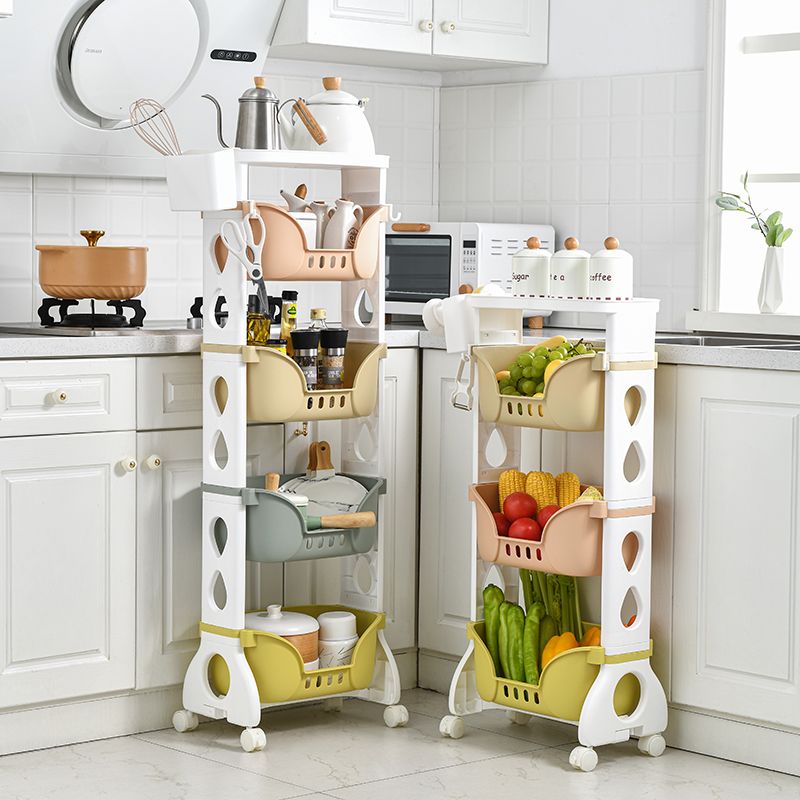Four-story kitchen mobile storage rack, floor-standing multi-functional storage rack, home storage rack, wheeled rotating sundries rack full figure