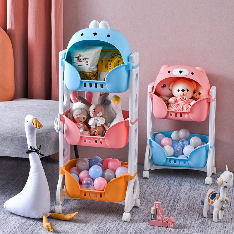 Three-layer bookshelf, children's toy storage rack, multi-layer trolley storage rack, floor-standing children's toy storage rack Item Picture