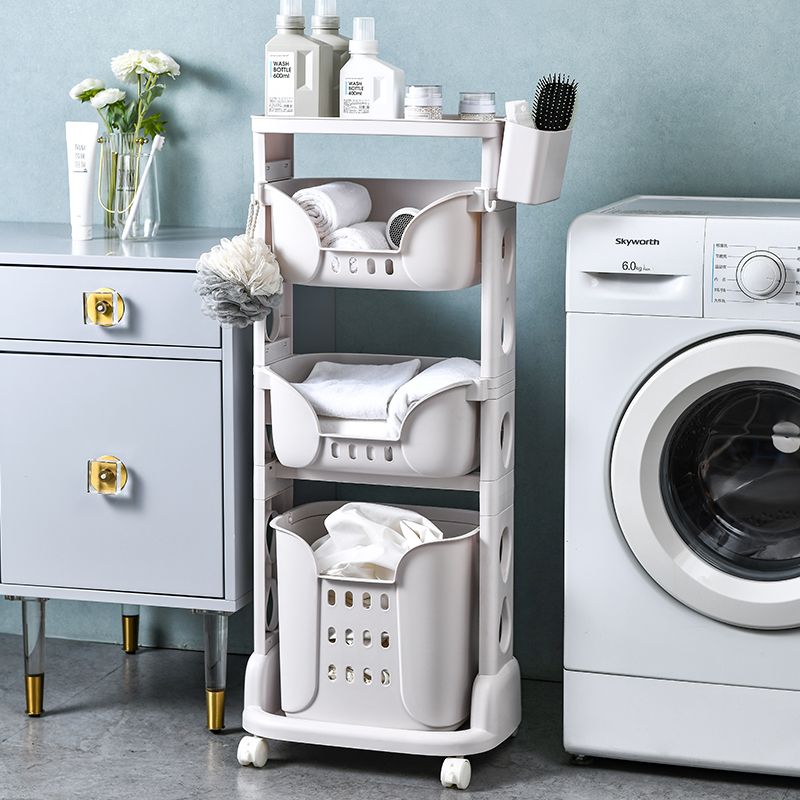 Three-layer storage basket with wheels, household multi-layer storage laundry basket, layered bathroom dirty clothes basket Item Picture