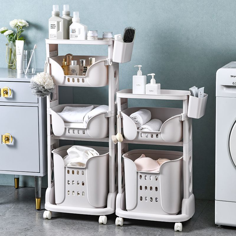Three-layer storage basket with wheels, household multi-layer storage laundry basket, layered bathroom dirty clothes basket Specification drawing