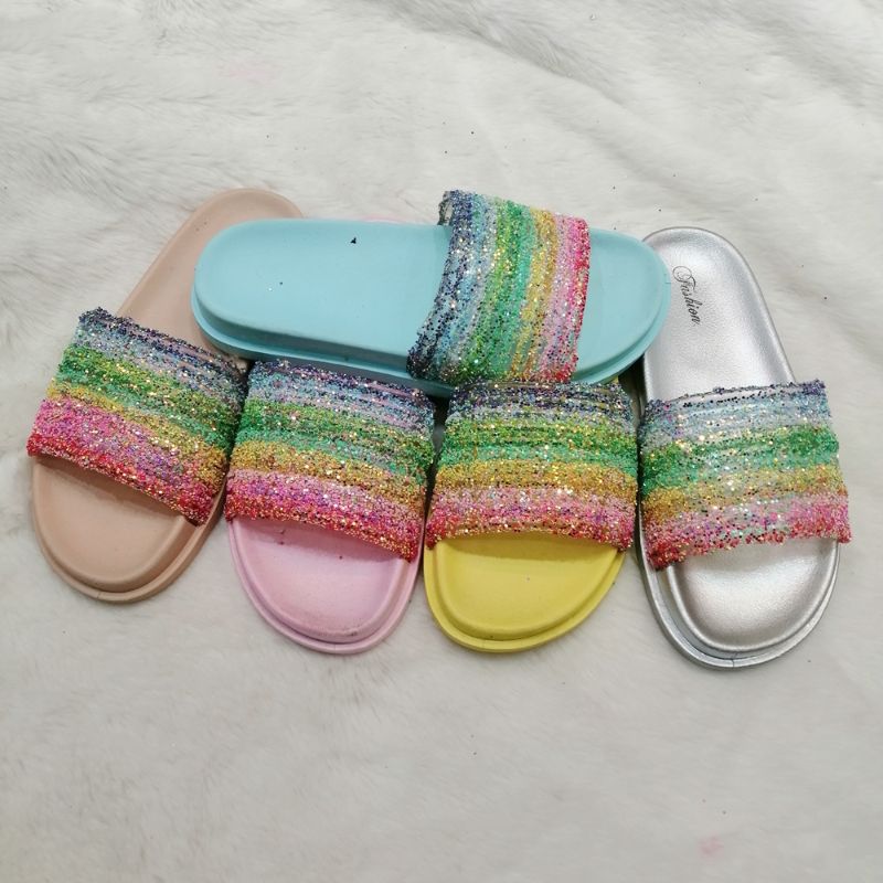 Color Gradient Small Diamond Color Broken Diamond And One Trade Hollow Flat Soft Bottom Comfortable Breathable Summer Essential Flip-Flops Multi-Color details Picture