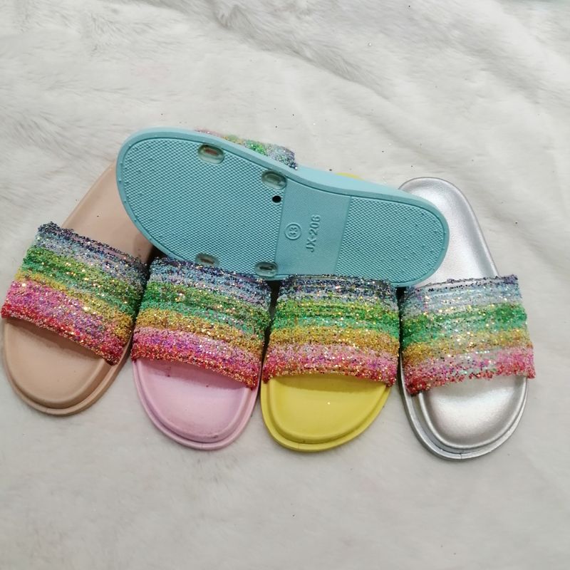 Color Gradient Small Diamond Color Broken Diamond And One Trade Hollow Flat Soft Bottom Comfortable Breathable Summer Essential Flip-Flops Multi-Color Specification drawing