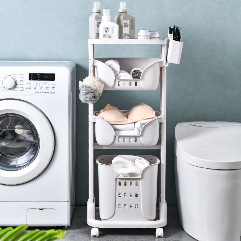 三层收纳筐带轮置物架家用多层收纳洗衣篓分层卫生间脏衣篮
