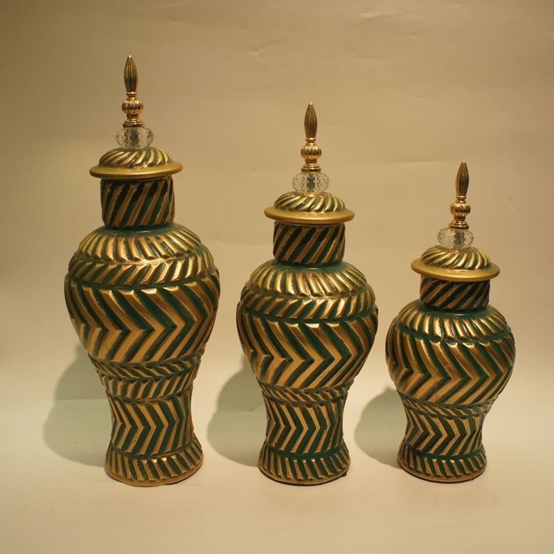New American ceramic vase three-piece creative Hotel soft decoration pieces Hand-painted ceramic dry vase craft 2 Golden Castle vase full figure
