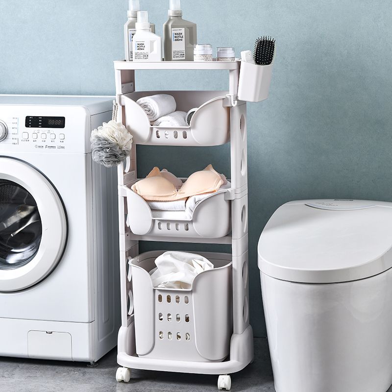 Three-layer storage basket with wheels, household multi-layer storage laundry basket, layered bathroom dirty clothes basket details Picture