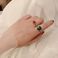 复古风气质百搭绿色大珍珠戒指两件套指环优雅个性潮人套装配饰女图