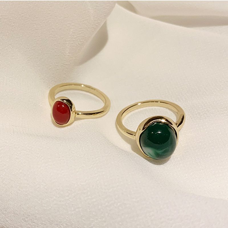 复古风气质百搭绿色大珍珠戒指两件套指环优雅个性潮人套装配饰女详情图2
