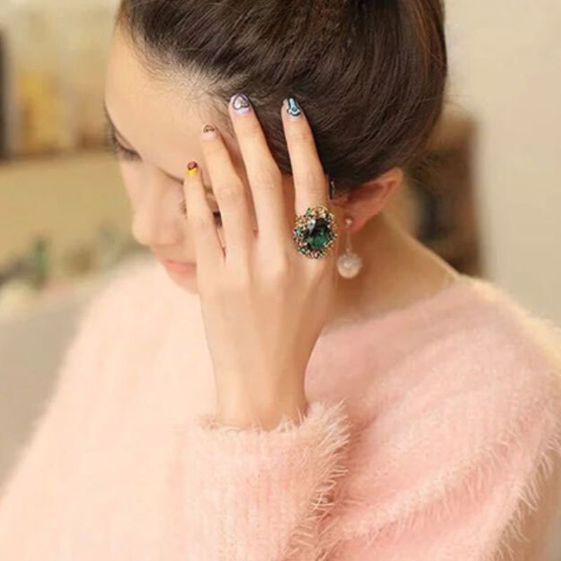 欧美时尚韩版!百搭夸张宫庭复古人造红绿宝石戒指