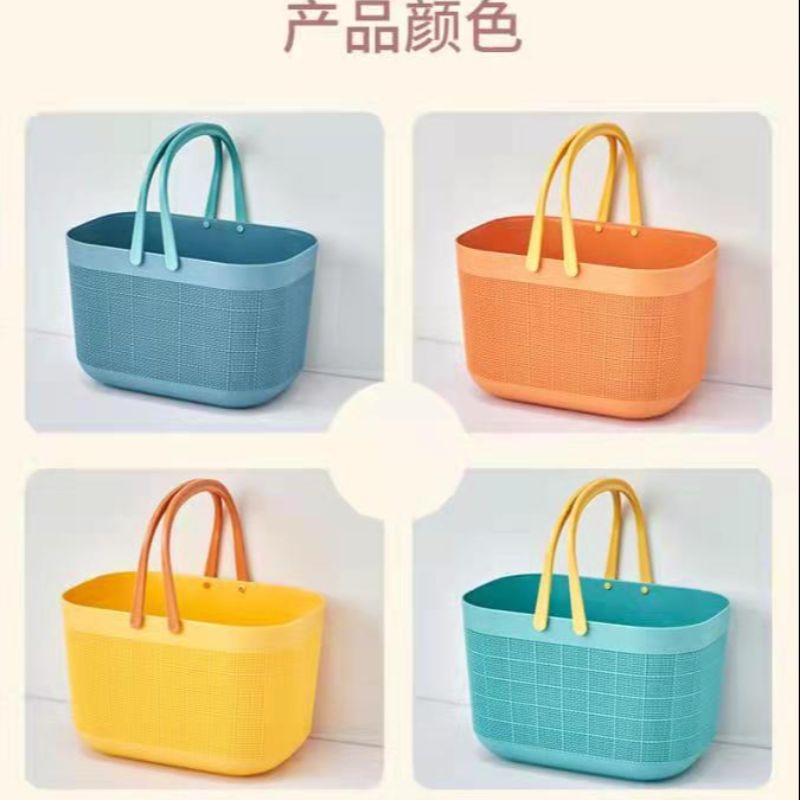 Bath basket, snack basket, linen texture, rattan weaving, plastic bath basket, hand-held bathroom, cosmetics, toiletries, storage basket. Dimensions: 26.5*18*16 details Picture