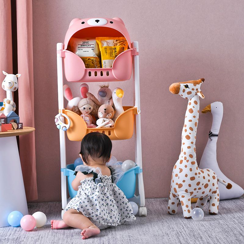 Three-layer bookshelf, children's toy storage rack, multi-layer trolley storage rack, floor-standing children's toy storage rack full figure