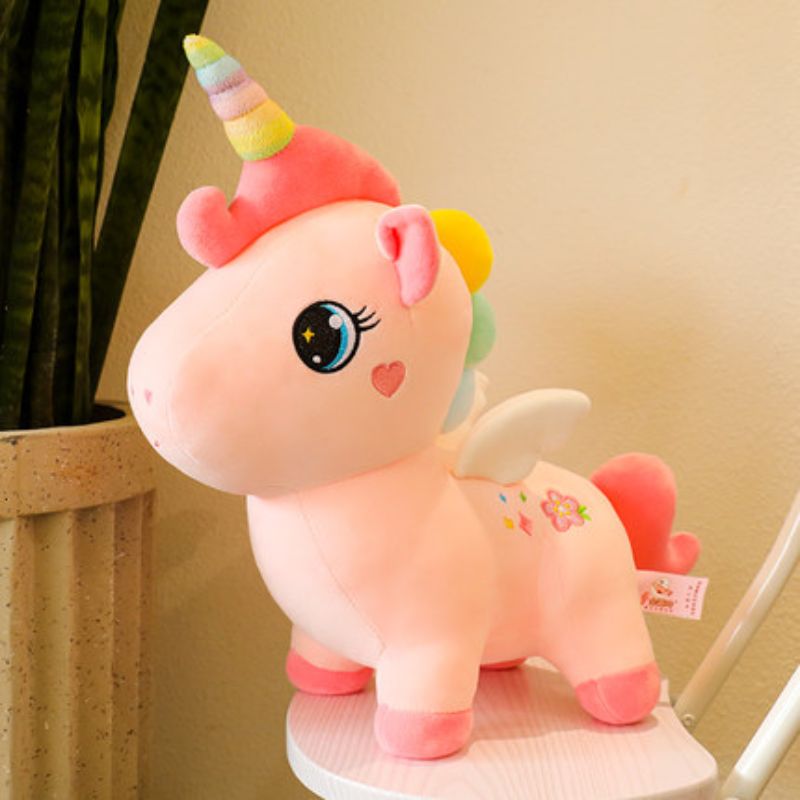 Internet-famous unicorn plush toy, girl bed pillow, children's doll, soothing doll, rainbow pony details Picture