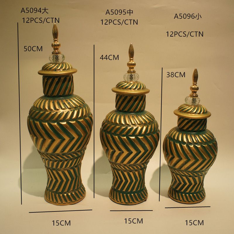 New American ceramic vase three-piece creative Hotel soft decoration pieces Hand-painted ceramic dry vase craft 2 Golden Castle vase details Picture