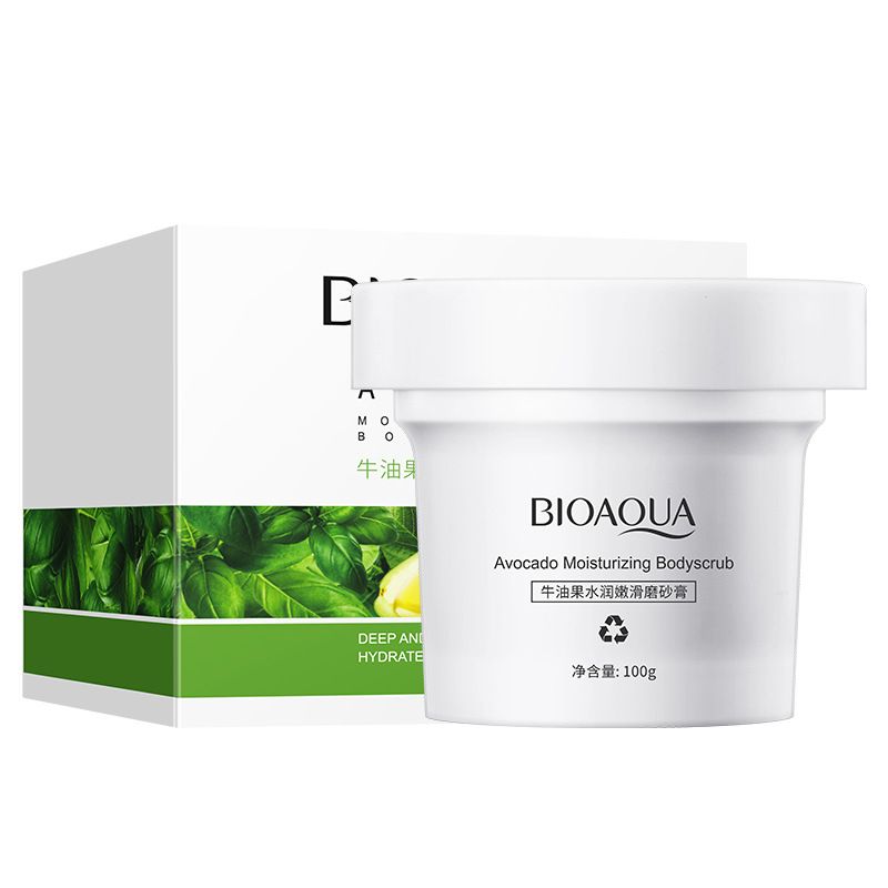 Poquanya Avocado Body Scrub moisturizes, moisturizes and moisturizes pores, exfoliates, rubs mud, and cleanses the face