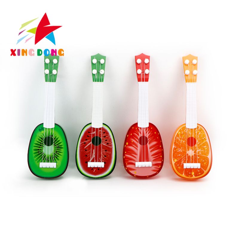 Four mixed sets of children's toys, fruit ukulele guitars, and small guitars for beginners