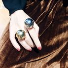 欧美风个性时髦大颗金属球戒指圆球开口指环夸张创意食指戒子装饰