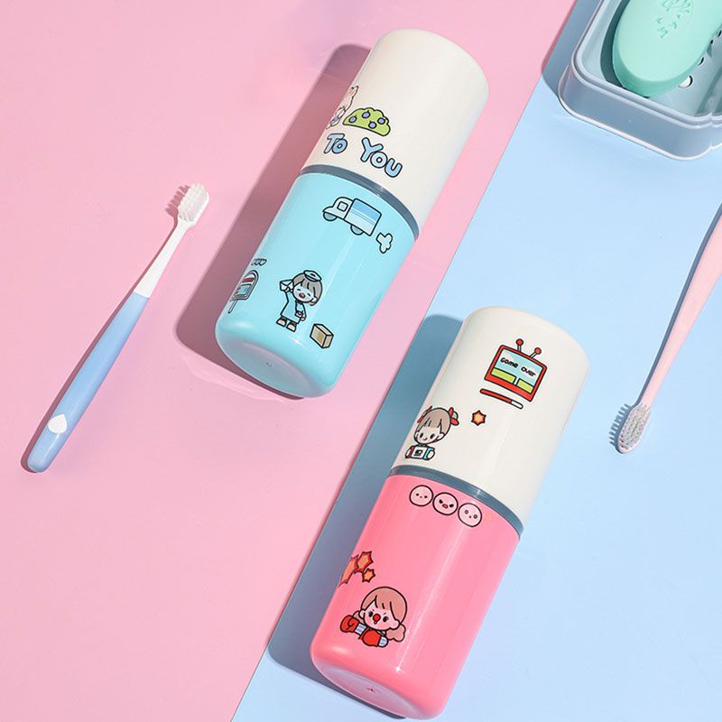 Fashionable travel toothbrush, mouthwash cup, portable and simple dental kit box, plastic brushing cup, toiletry set, storage box full figure