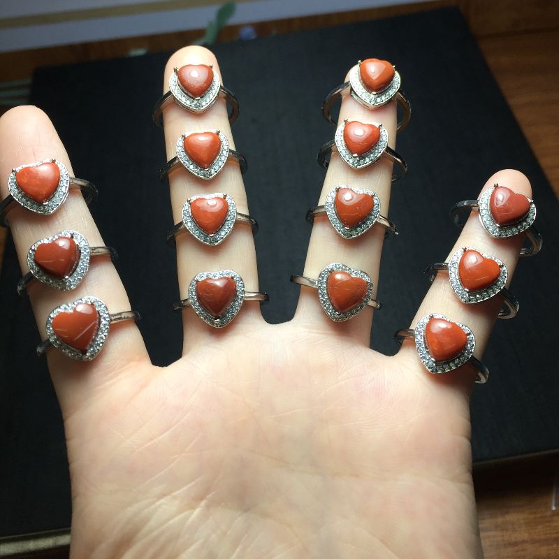 Liangcai Jing Jewelry natural Sichuan Nan Hong ring Copper set Open ring