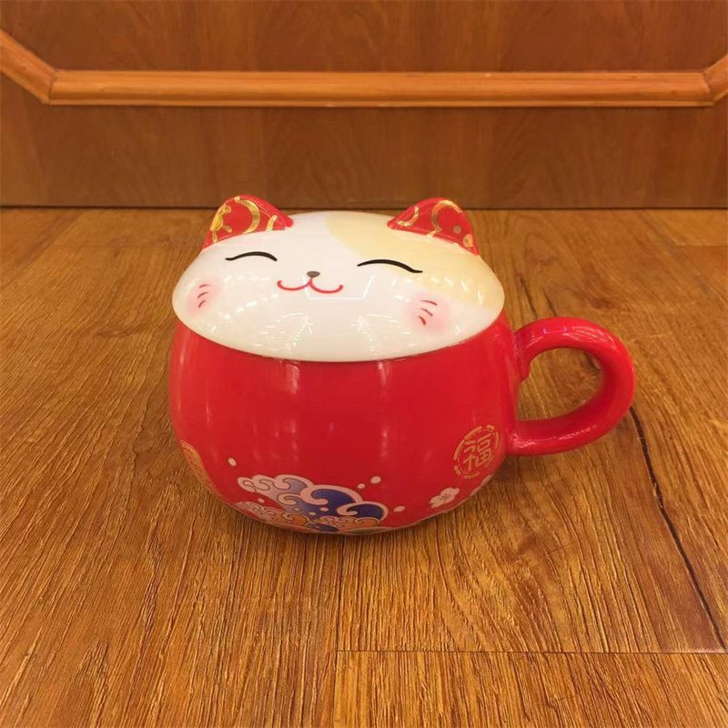南泰猫杯经典红色情侣杯开业送礼家具客厅创意摆件