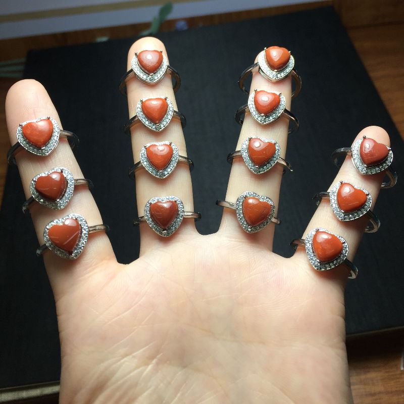 Liangcai Jing Jewelry natural Sichuan Nan Hong ring Copper set Open ring Item Picture