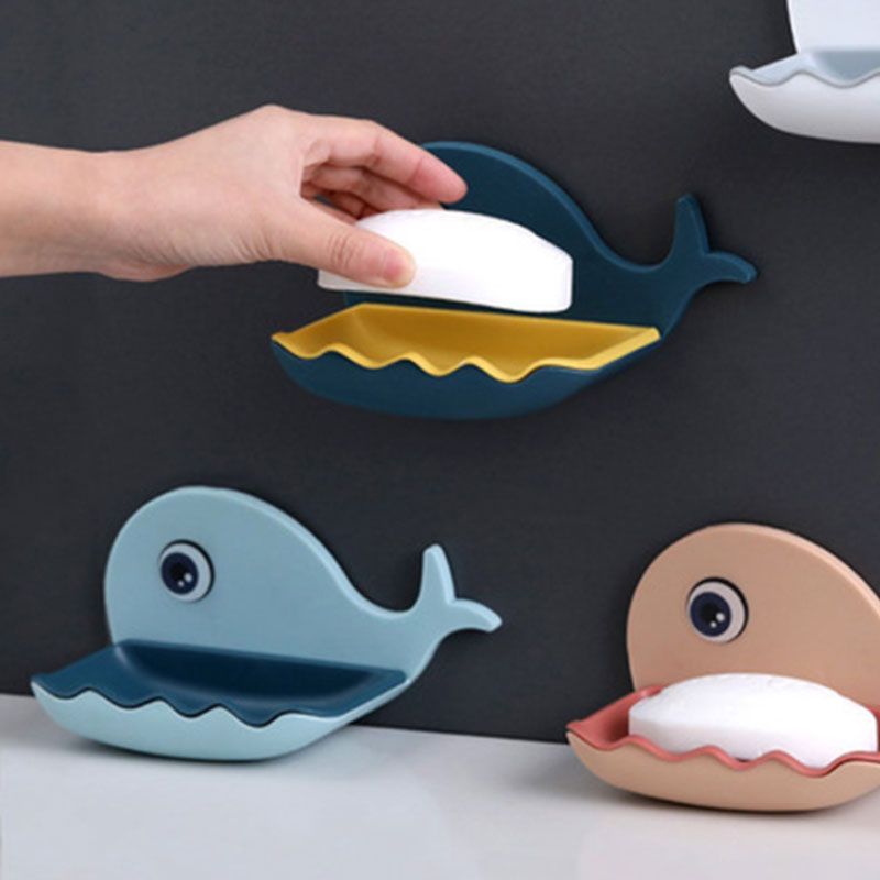 Creative no-hole soap box, bathroom double-layer draining soap rack, bathroom wall-mounted soap box storage rack details Picture