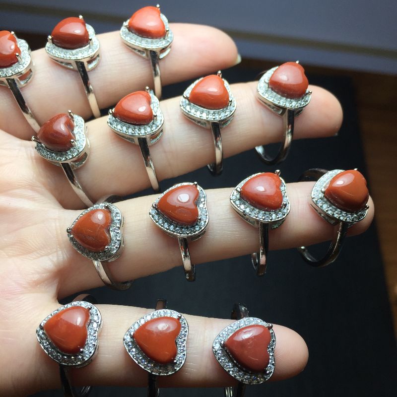 Liangcai Jing Jewelry natural Sichuan Nan Hong ring Copper set Open ring Specification image