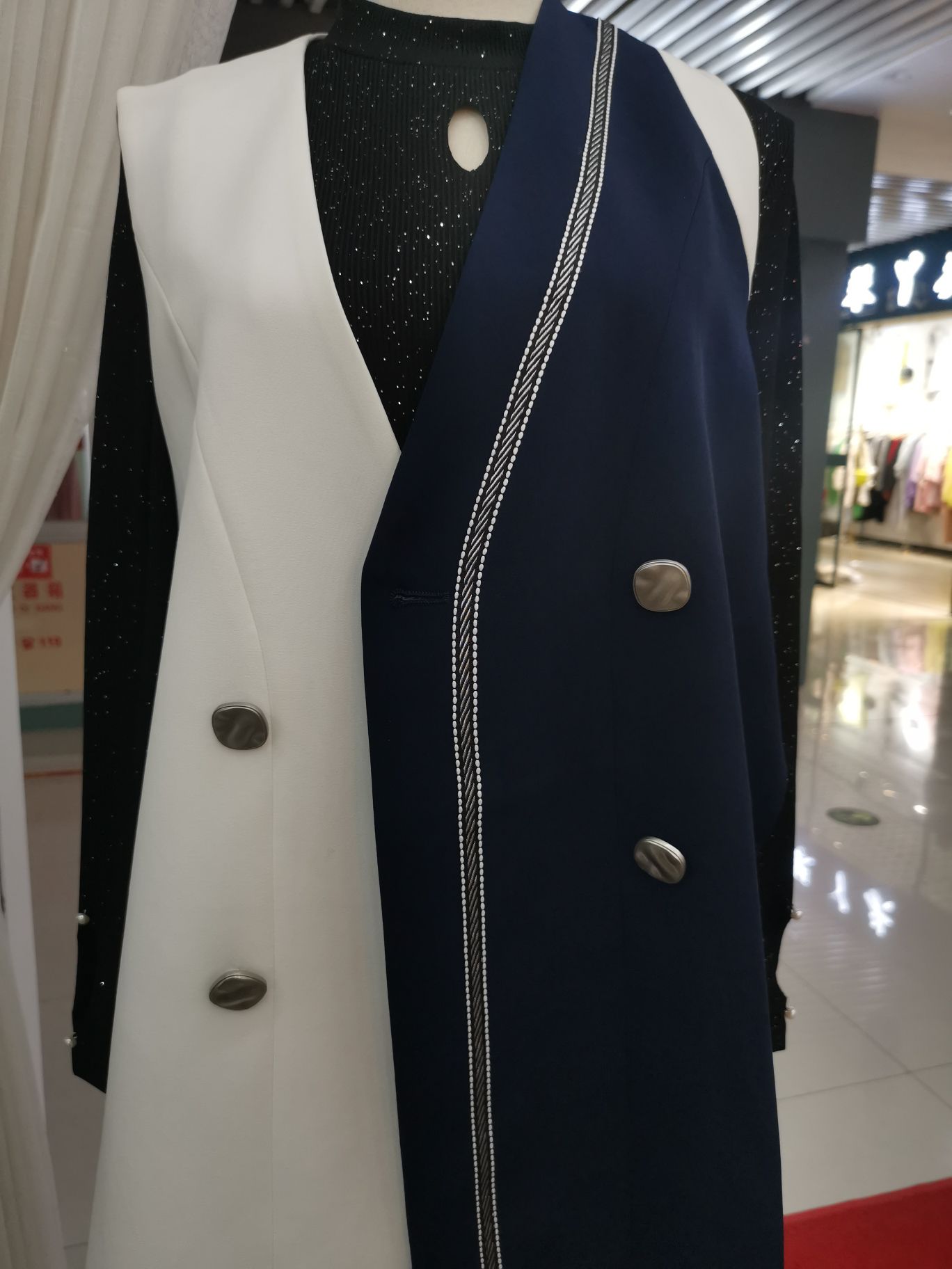 Blue And White Fashion Sleeveless Vest Trench Coat Casual Fashion Clothing Women's Long Top Coat