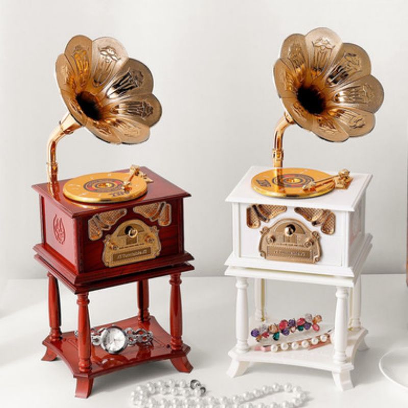 Bocina clásica antigua fonógrafo caja de música vintage decoración del hogar decoración regalo creativo con asiento details Picture