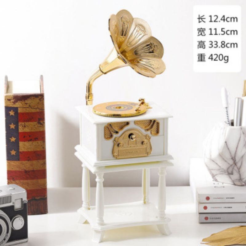 Bocina clásica antigua fonógrafo caja de música vintage decoración del hogar decoración regalo creativo con asiento Specification image