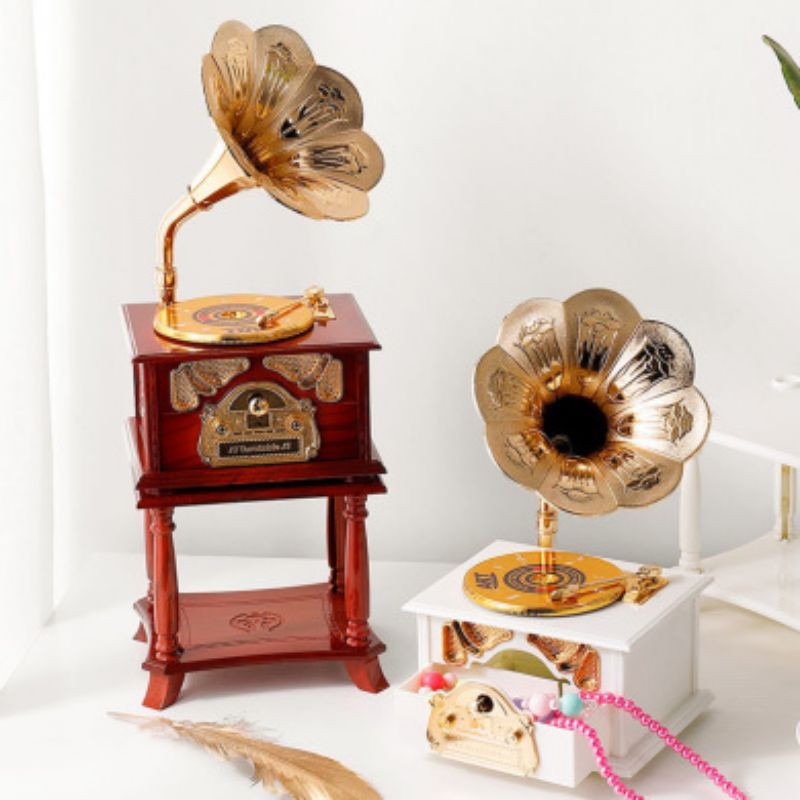 Antique classical horn phonograph vintage music box home decoration Creative gift with mount
