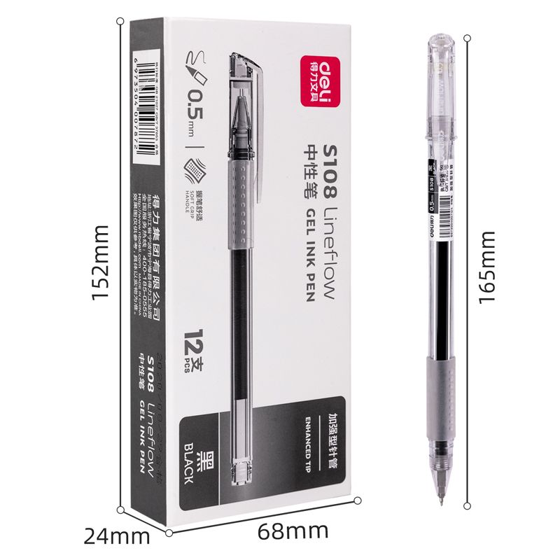Deli S108 Office Neutral Pen 0.5Mm Enhanced Needle Black Item Picture