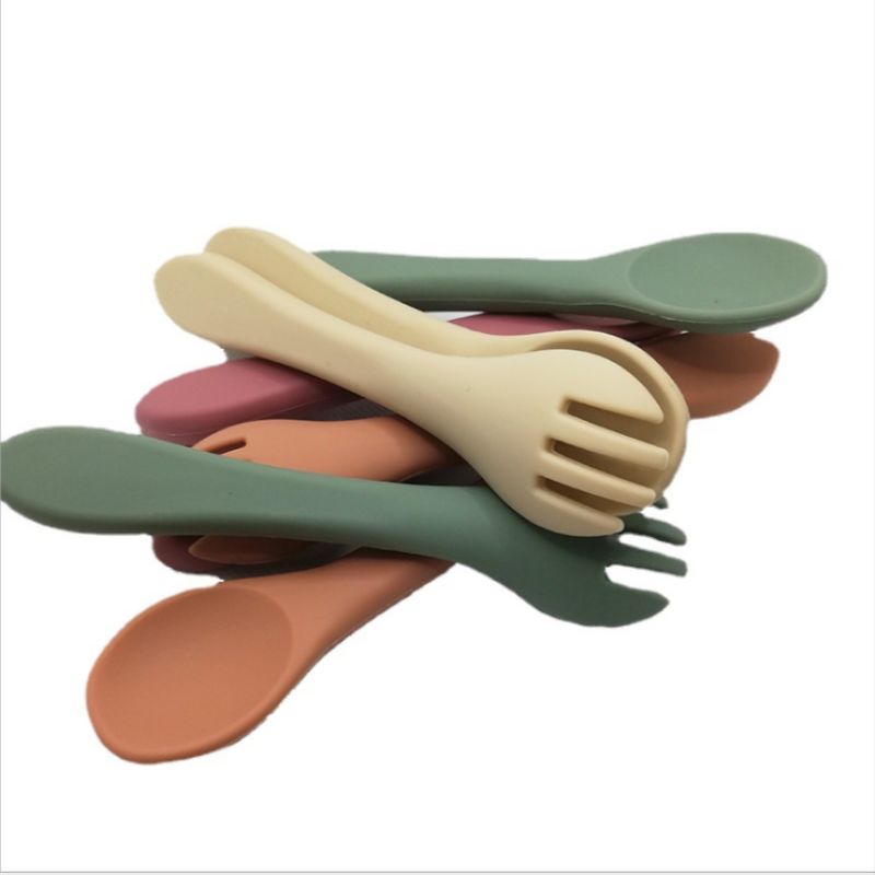 Children's all-silicone long-handled fork spoon Specification image