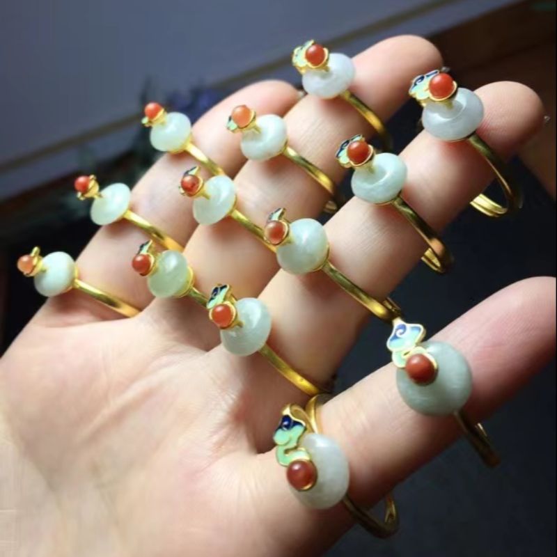 Bright crystal jewelry, natural jade, peace clasp, copper setting, open ring Specification image