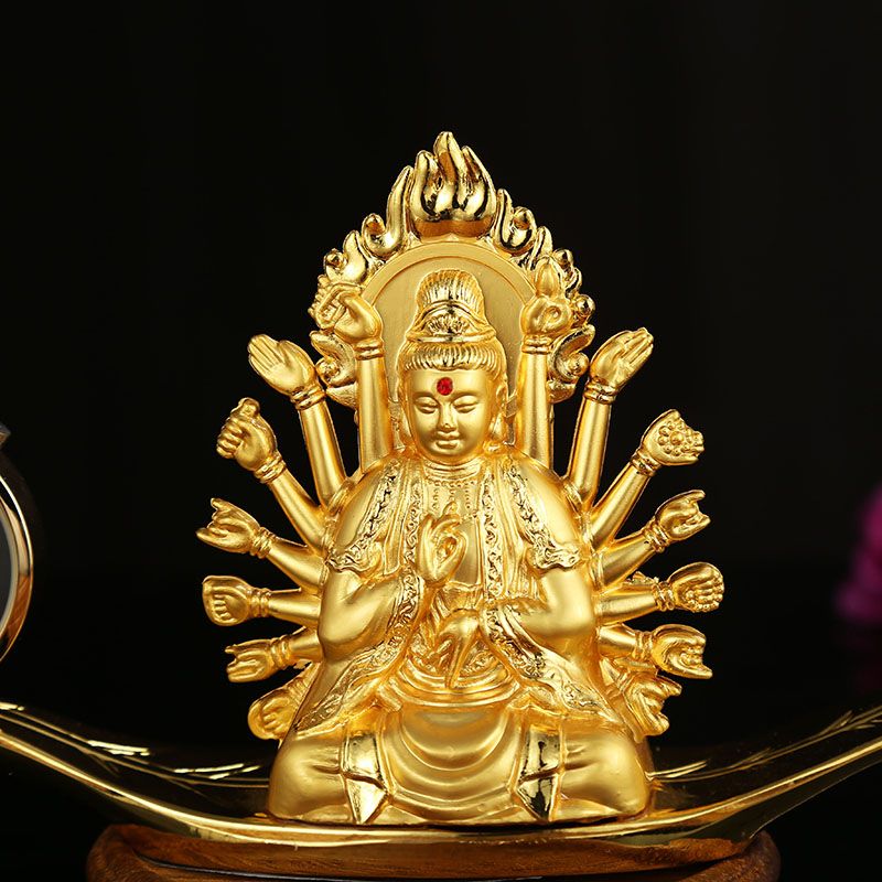 Wholesale of car accessories: Metal golden leaf Buddha Guanyin Thousand Hands Car decoration items Application Scenario