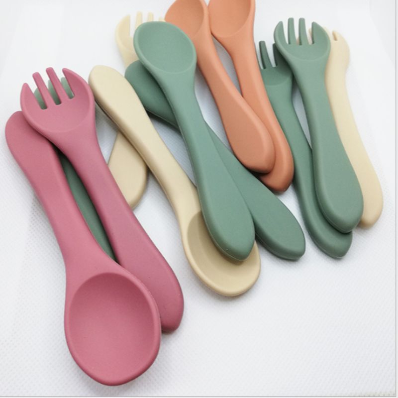 Children's all-silicone long-handled fork spoon Item Picture