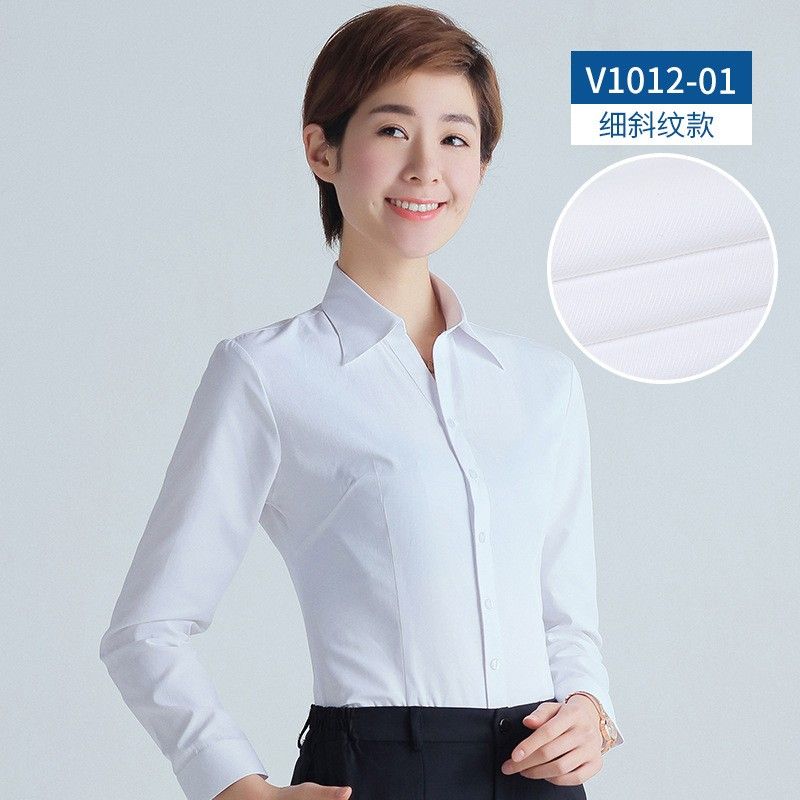 2021新款白衬衫女长袖职业工作正装宽松工装打底V领衬衣女装