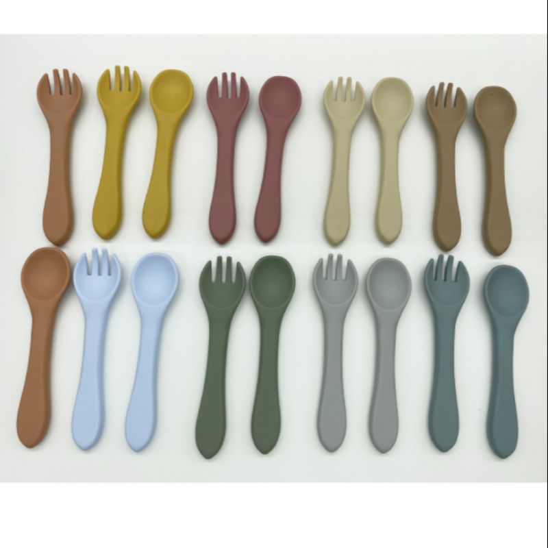 Children's all-silicone long-handled fork spoon