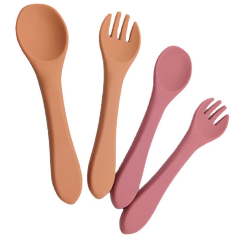 Children's all-silicone long-handled fork spoon details Picture