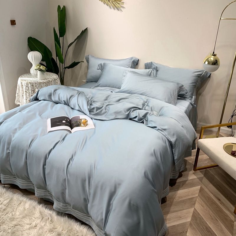 High-end light luxury 320 Tencel four-piece set solid color embroidered bed cover summer silky smooth naked bed sheet bedding Application Scenario