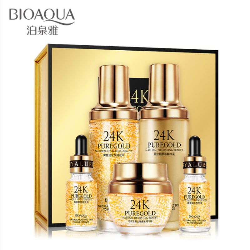 Poquanya 24K Gold Essence Set Hyaluronic acid hydrating moisturizing skin care Pore shrinking facial Care Skin care Set