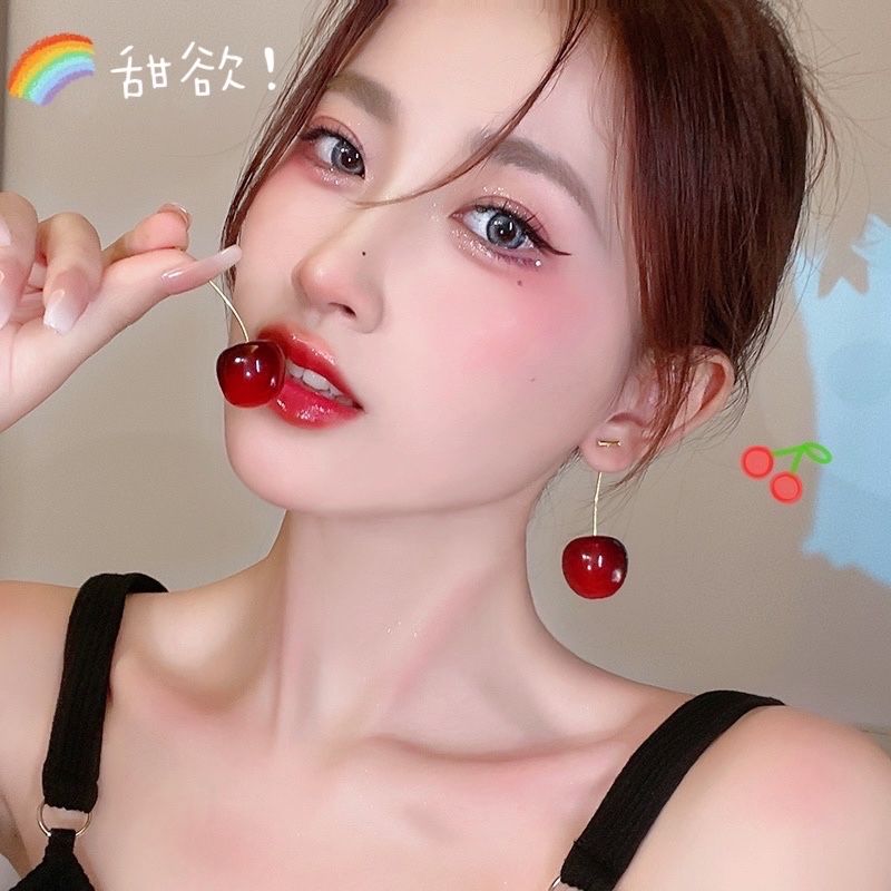 Korean style cute cherry earrings, elegant and sophisticated earrings, cherry earrings, 2021 new trendy autumn for girls