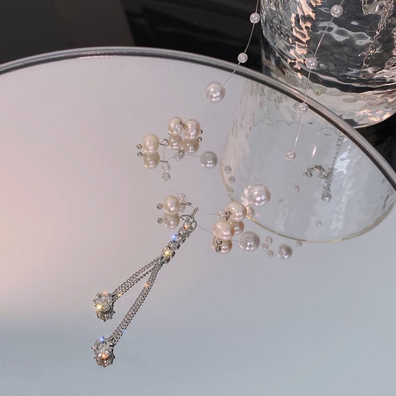 Mermaid's Tears ~ Natural Pearl Sparkling Diamond Tassel Necklace for Women, a new 2021 light luxury and niche short necklace Specification image