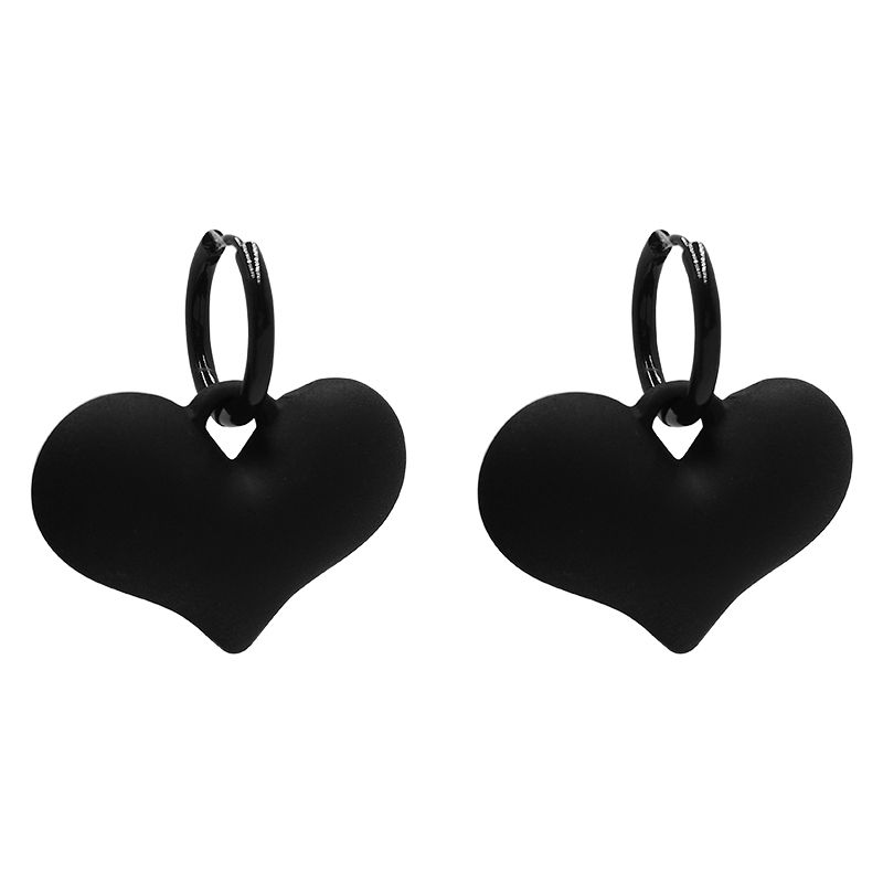 Desire ~ Dark black ins heart-shaped autumn earrings for women 2021 New trendy, versatile and simple heart-shaped earrings Item Picture
