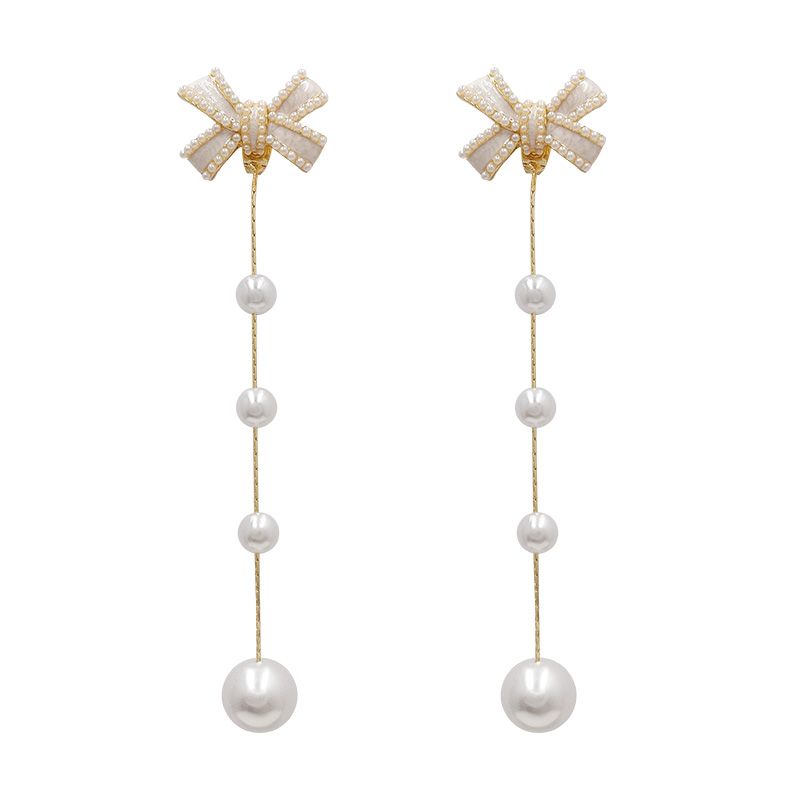 High-end bow pearl earrings for women's autumn 2021 new, niche design, stud earrings, ear clips, and silver needle earrings Item Picture