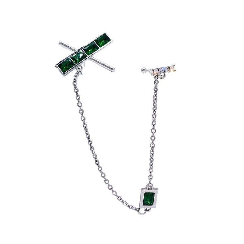 Talan Green Zircon tassel Stud Ear Clips 2021 New Trendy fashion Stud Ear clips for women's earrings without ear holes Autumn Edition Item Picture