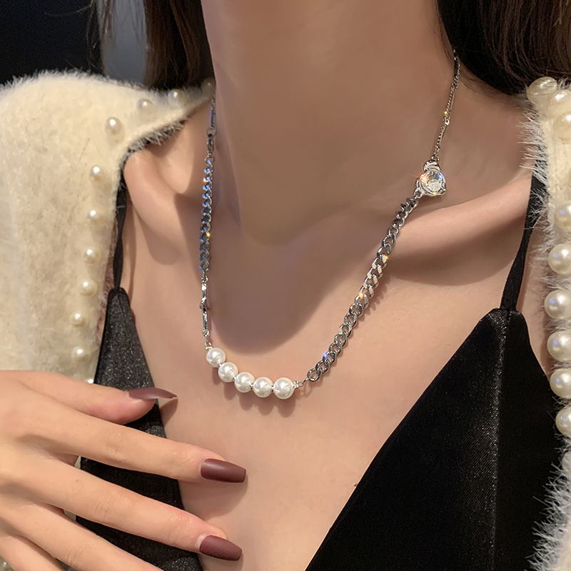 项链女ins嘻哈欧美拼接2021年新款女轻奢小众辣妹链条珍珠颈链潮