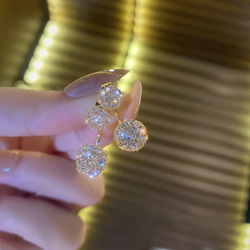 The multi-style grid zircon round stud earrings are a unique and trendy accessory for women with a light luxury and high-end feel in 2021 Specification image