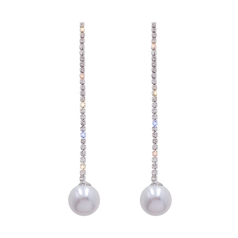 The same style of earrings as Dilraba, with a niche and high-end feel, pearl tassel earrings, long stud earrings, and women's autumn elegant earrings Item Picture